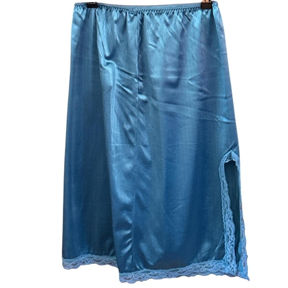 Vtg De Luxe Fashions Half Slip Skirt Blue Lace Trim ILGWU Coquette Retro Pinup